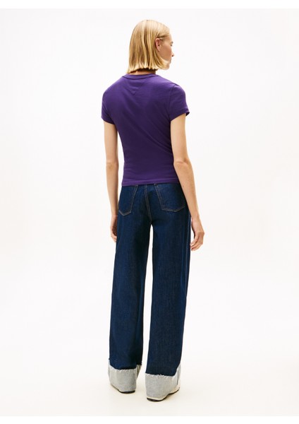 Yuvarlak Yaka Baskılı Mor Kadın T-Shirt DW0DW21550VLY fırsatları