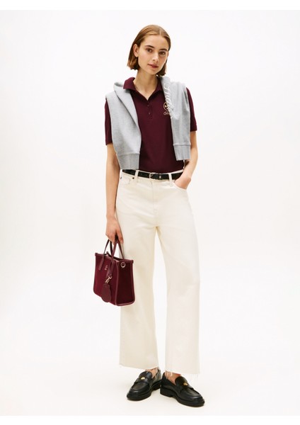 Işlemeli Kırmızı Kadın Polo T-Shirt