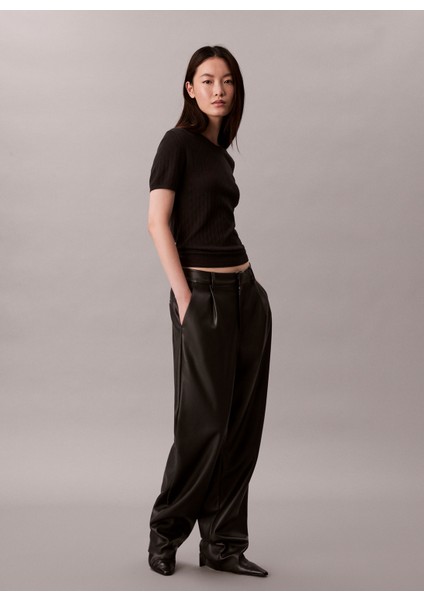 Yuvarlak Yaka Standart Düz Siyah Kazak Kadın LV044D308GUB1