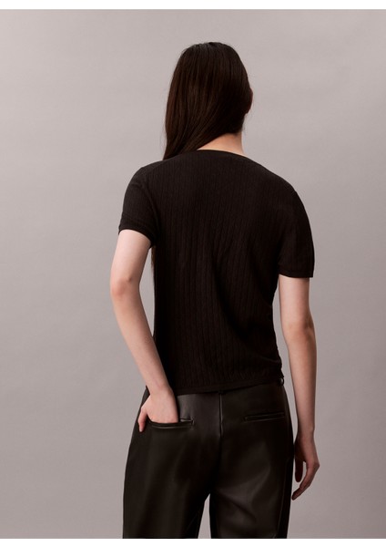 Yuvarlak Yaka Standart Düz Siyah Kazak Kadın LV044D308GUB1