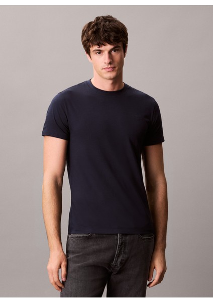 Bisiklet Yaka Mavi Erkek T-Shirt LV04LC240GCEF_SS Slım Stretch Cotto modelleri