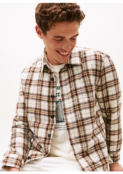 Normal Gömlek Yaka Kahve Erkek Gömlek MW0MW405120M7_PADDED Rlx Overshırt modelleri