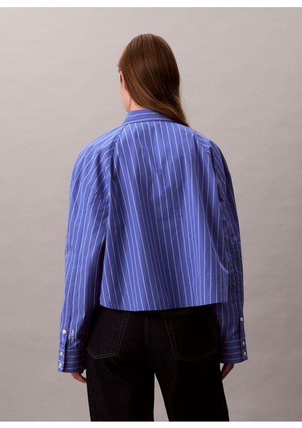 Standart Gömlek Yaka Çizgili Mavi Kadın Gömlek LV047C118GXNS indirimleri