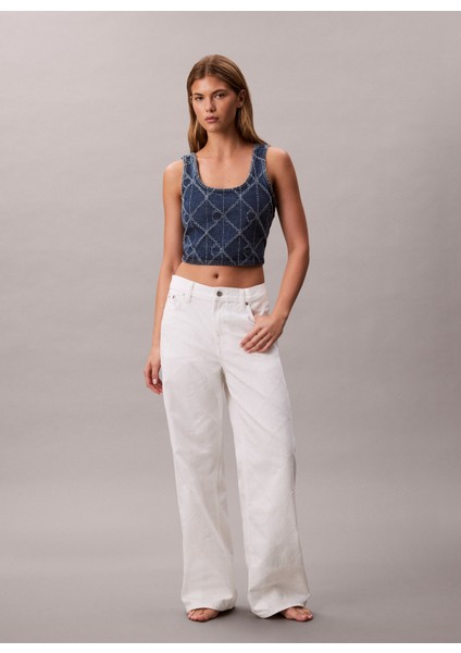 Yüksek Bel Geniş Paça Baggy Beyaz Kadın Denim Pantolon LV047D710GYY3