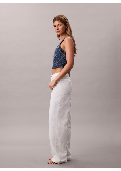 Yüksek Bel Geniş Paça Baggy Beyaz Kadın Denim Pantolon LV047D710GYY3 fiyatları