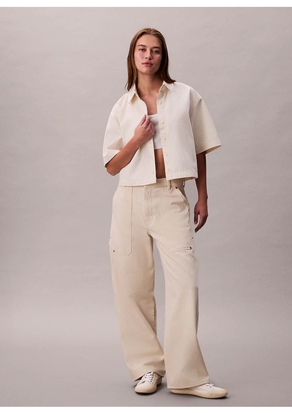 Standart Gömlek Yaka Düz Beyaz Kadın Gömlek LV047C775GASN