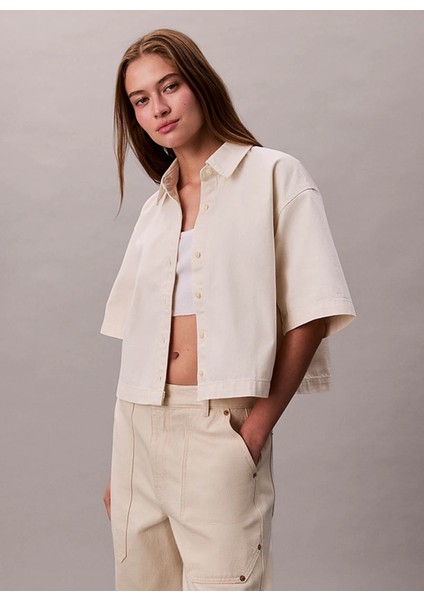 Standart Gömlek Yaka Düz Beyaz Kadın Gömlek LV047C775GASN fırsatları