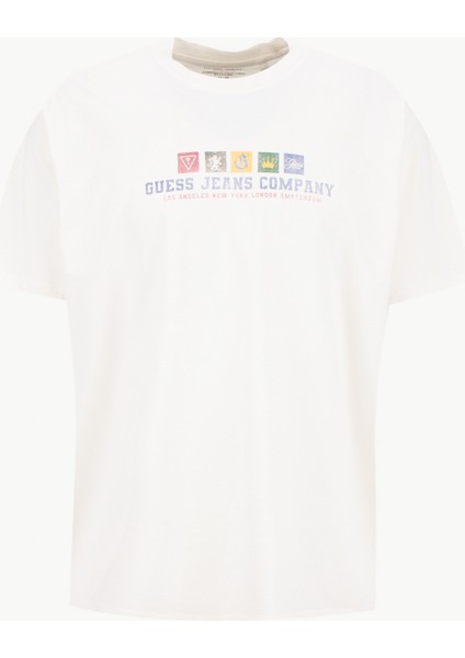 Bisiklet Yaka Baskılı Ekru Erkek T-Shirt M5BI30K8FQ4-G054 Guess Jeans Erkek
