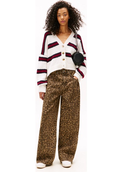 Yüksek Bel Geniş Paça Loose Fit Kahve Kadın Denim Pantolon DW0DW218331CE