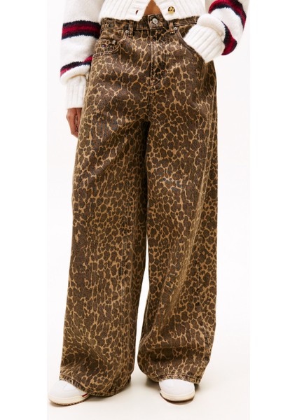 Yüksek Bel Geniş Paça Loose Fit Kahve Kadın Denim Pantolon DW0DW218331CE modelleri