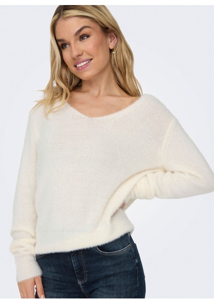 V Yaka Normal Düz Kırık Beyaz Kazak Kadın Onlella Pıumo Ls V-Neck Knt fırsatları