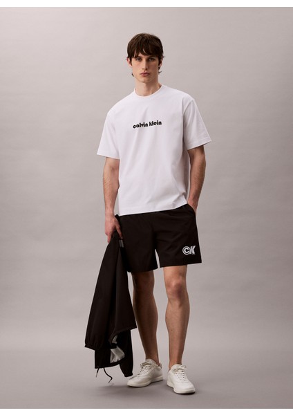 Classic Fit Siyah Erkek Şort LV04RC601GUB1 Nylon Logo Drawstrıng