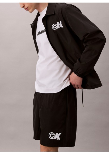 Classic Fit Siyah Erkek Şort LV04RC601GUB1 Nylon Logo Drawstrıng modelleri