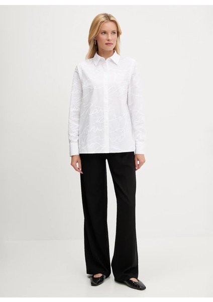 Standart Gömlek Yaka Düz Beyaz Kadın Gömlek A3W11021