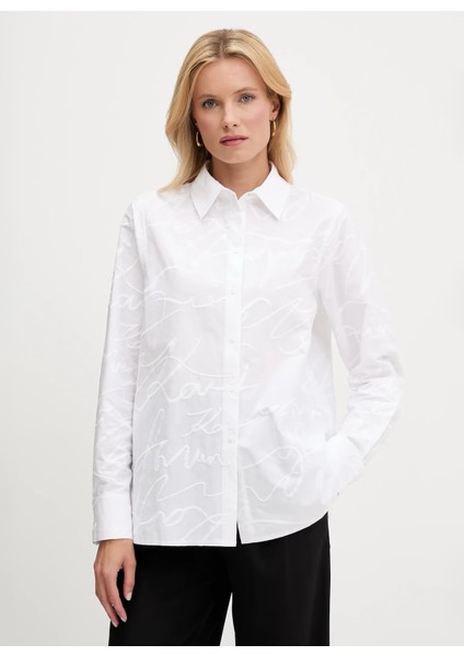 Standart Gömlek Yaka Düz Beyaz Kadın Gömlek A3W11021 fiyatları