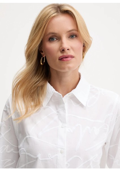 Standart Gömlek Yaka Düz Beyaz Kadın Gömlek A3W11021 modelleri