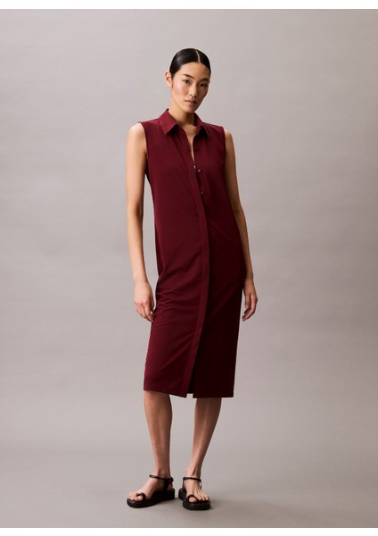 Gömlek Yaka Düz Kırmızı Kısa Kadın Elbise LV044C224GVLP