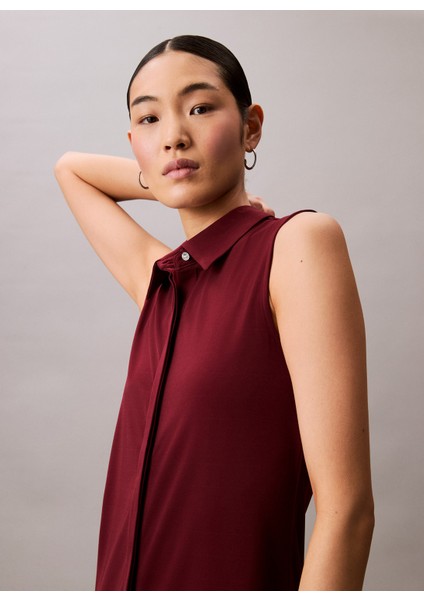 Gömlek Yaka Düz Kırmızı Kısa Kadın Elbise LV044C224GVLP modelleri