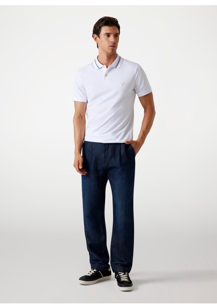 Düz Beyaz Erkek Polo T-Shirt M5YP66J1314-G011 Nolan Erkek Slim F