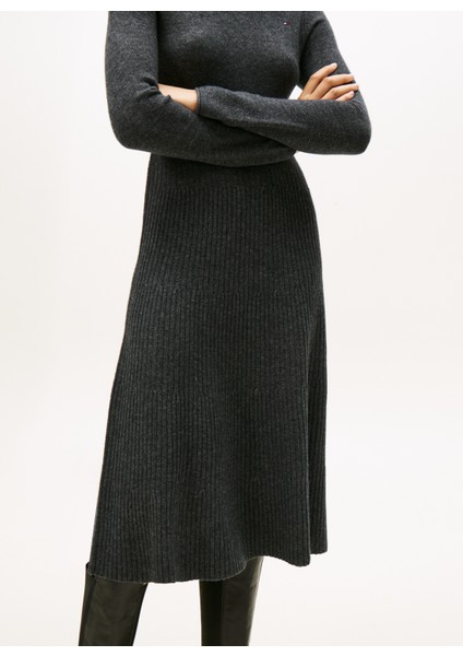 Dik Yaka Düz Gri Uzun Kadın Elbise WW0WW47303P4E modelleri