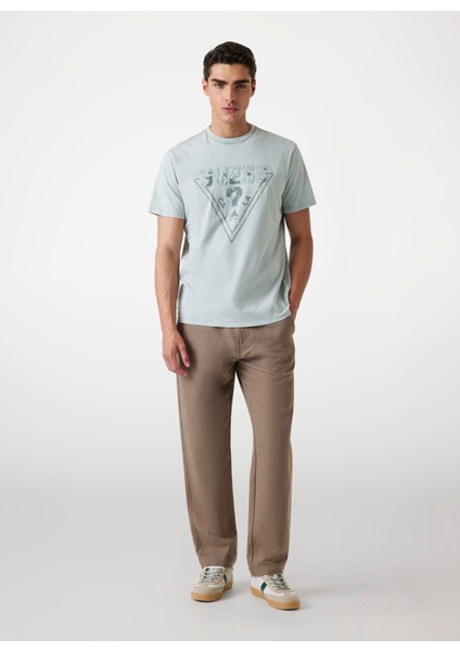 Bisiklet Yaka Baskılı Gri Erkek T-Shirt M5YI42KBW41-FJZ1 Embroid Erkek Regu