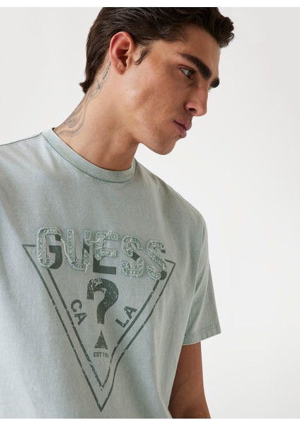 Bisiklet Yaka Baskılı Gri Erkek T-Shirt M5YI42KBW41-FJZ1 Embroid Erkek Regu modelleri