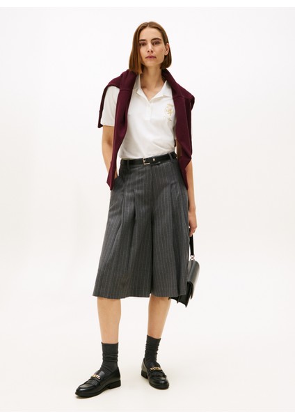 Işlemeli Beyaz Kadın Polo T-Shirt