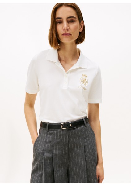 Işlemeli Beyaz Kadın Polo T-Shirt fiyatları