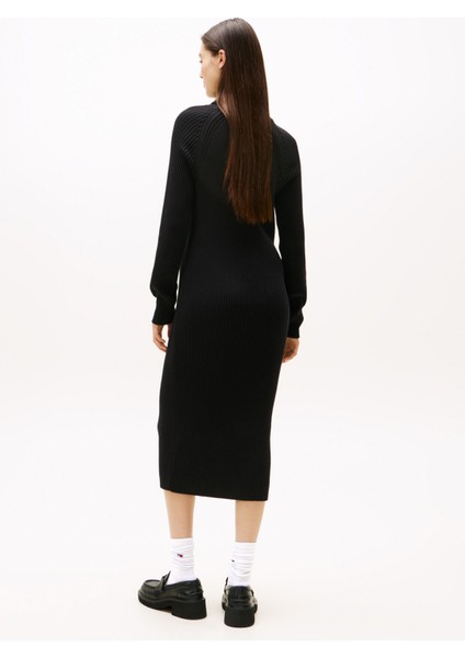 Balıkçı Yaka Nakışlı Siyah Uzun Kadın Elbise DW0DW22167BDS fiyatları