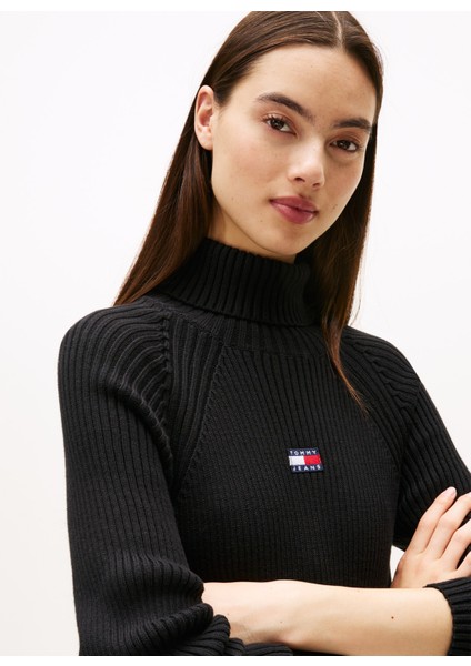 Balıkçı Yaka Nakışlı Siyah Uzun Kadın Elbise DW0DW22167BDS fırsatları