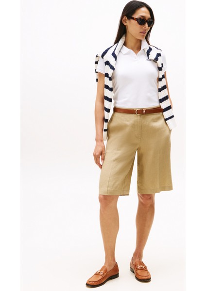 Baskılı Beyaz Kadın Polo T-Shirt