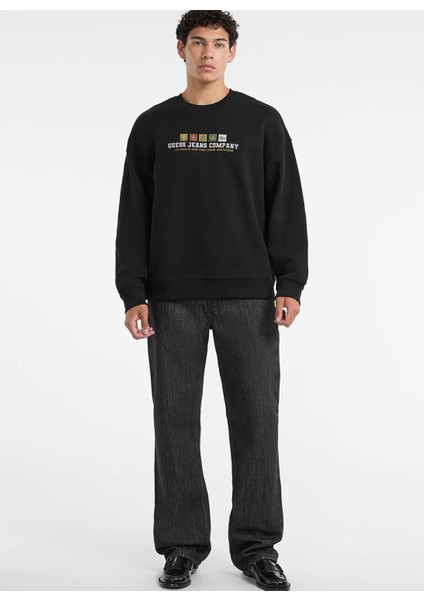 Bisiklet Yaka Siyah Erkek Sweatshırt M5BQ23K9V31-JBLK Guess Jeans Erkek
