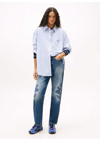 Yüksek Bel Düz Paça Slim Straight Koyu Mavi Kadın Denim Pantolon DW0DW215191BK