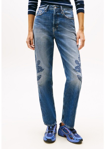Yüksek Bel Düz Paça Slim Straight Koyu Mavi Kadın Denim Pantolon DW0DW215191BK fiyatları