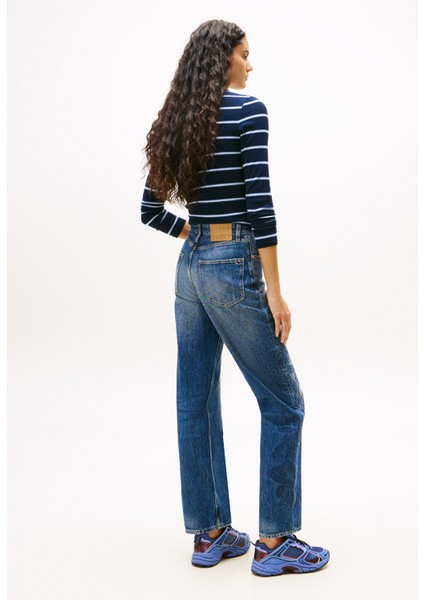Yüksek Bel Düz Paça Slim Straight Koyu Mavi Kadın Denim Pantolon DW0DW215191BK modelleri