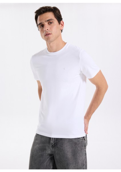 Bisiklet Yaka Beyaz Erkek T-Shirt LV04LC240GYAF_SS Slım Stretch Cotto modelleri