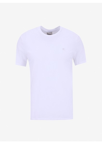 Bisiklet Yaka Beyaz Erkek T-Shirt LV04LC240GYAF_SS Slım Stretch Cotto