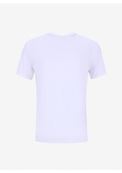 Bisiklet Yaka Beyaz Erkek T-Shirt LV04LC240GYAF_SS Slım Stretch Cotto