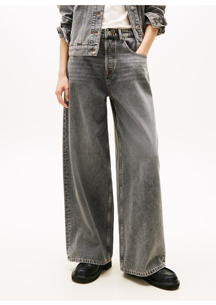 Yüksek Bel Geniş Paça Loose Fit Gri Kadın Denim Pantolon DW0DW221281DA fiyatları