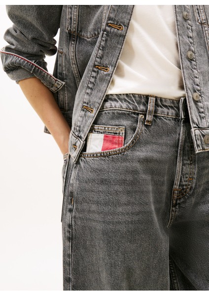 Yüksek Bel Geniş Paça Loose Fit Gri Kadın Denim Pantolon DW0DW221281DA modelleri