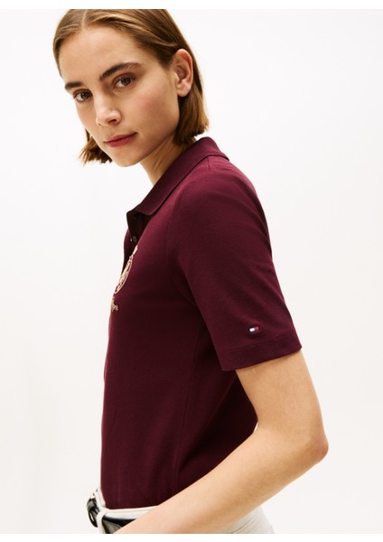 Işlemeli Kırmızı Kadın Polo T-Shirt modelleri