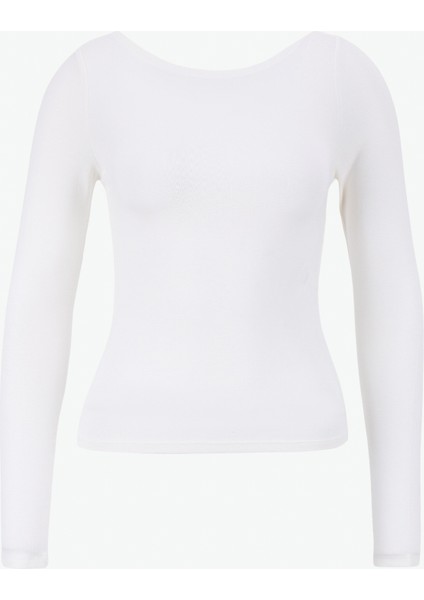 Kayık Yaka Düz Beyaz Kadın Bluz PBF5WL-TST9527