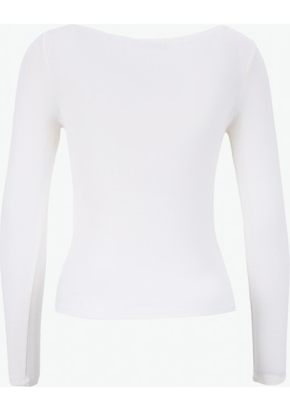 Kayık Yaka Düz Beyaz Kadın Bluz PBF5WL-TST9527