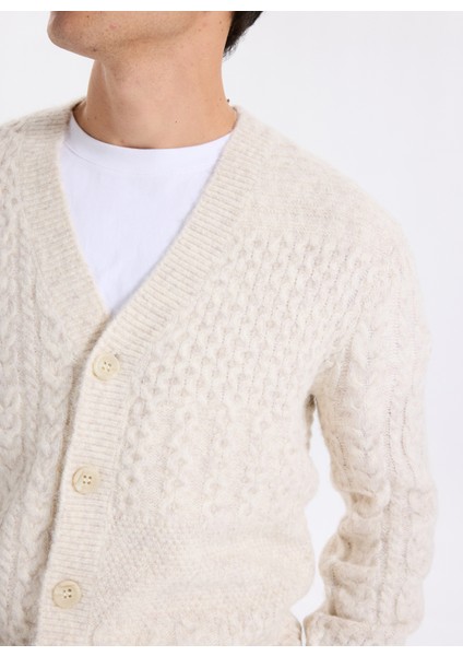 Düz Ekru Erkek Hırka M5BR15Z0462-LOH Jeffry Erkek Yün Ka fırsatları