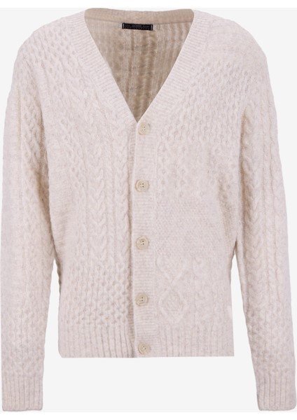 Düz Ekru Erkek Hırka M5BR15Z0462-LOH Jeffry Erkek Yün Ka