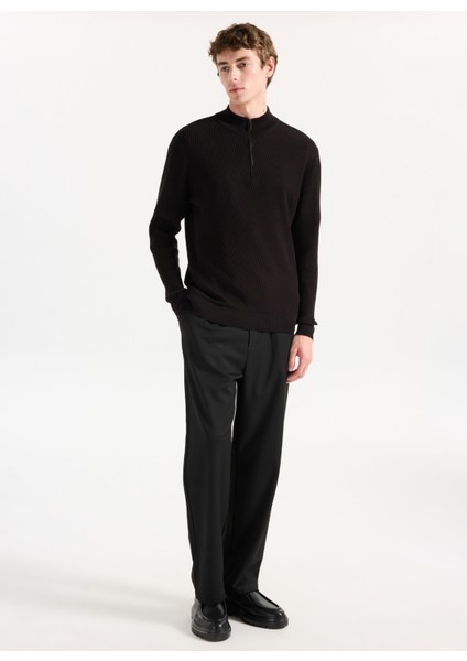 Orta Bel Düz Paça Comfort Fit Siyah Erkek Pantolon PBF5WM-PNT9530