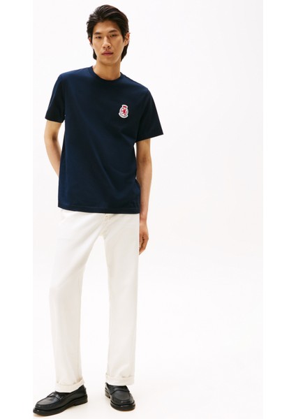 Bisiklet Yaka Mavi Erkek T-Shirt MW0MW40024DW5_RWB Crest Tee