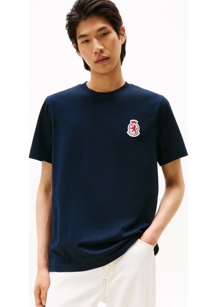 Bisiklet Yaka Mavi Erkek T-Shirt MW0MW40024DW5_RWB Crest Tee fiyatları