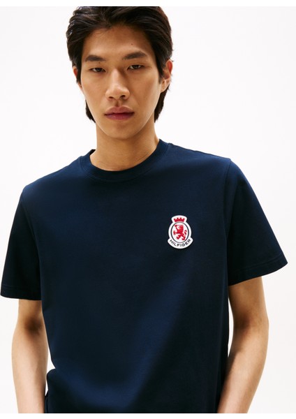 Bisiklet Yaka Mavi Erkek T-Shirt MW0MW40024DW5_RWB Crest Tee modelleri