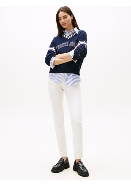 Yüksek Bel Dar Paça Slim Fit Beyaz Kadın Denim Pantolon DW0DW221631D0